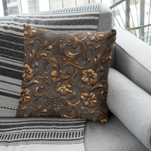 Almofada Faux Tool Brown Leather Western