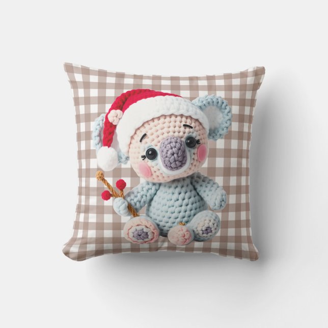 Almofada Faux Yarn Notch-Hook Koala Christmas Design (Frente)