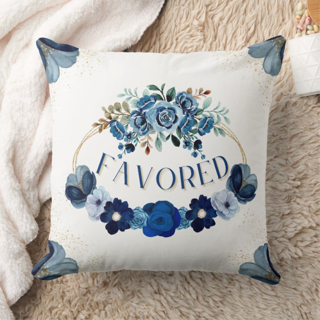 Almofada FAVORED Elegante Azul Dourado Frasto Floral (Cobertor)