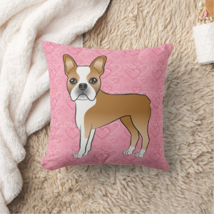 Almofada Fawn E White Boston Terrier Cão Em Corações Rosa