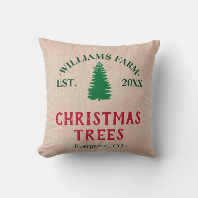 Almofada Fazenda de Árvore de Natal de Burlap Personalizada (Frente)