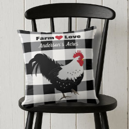 Almofada Fazenda Love Custom Rooster Black White Check
