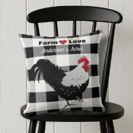 Almofada Fazenda Love Custom Rooster Black White Check