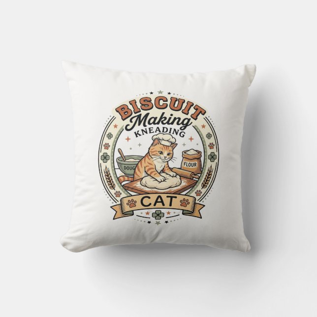 Almofada Fazer Biscoito Amassando Gato Fazer Biscoito Amass (Frente)