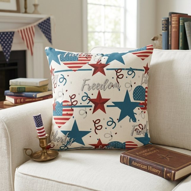 Almofada Fé, Liberdade e Liberdade Retro Patriótico (Faith, Freedom and Liberty Retro Patriotic Throw Pillow)