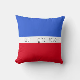 Almofada Fé Luz Amor em Azul, Vermelho e Branco