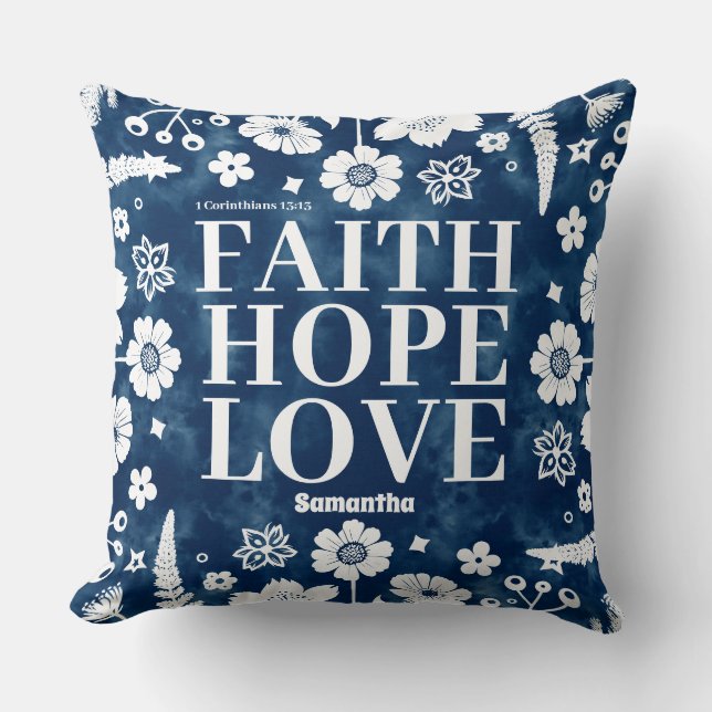 Almofada Fé Personalizada, Esperança, Amor Cristão (Frente)