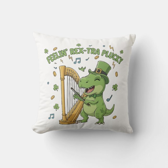 Almofada Feelin' Rex-tra Plucky Funny St. Patrick's Day   (Frente)