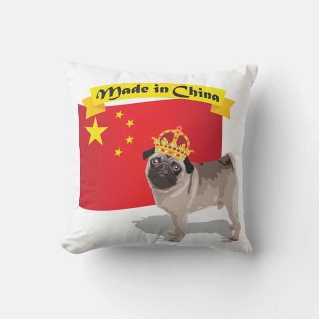 Almofada Feito no Pug de China com coroa e travesseiro da (Frente)