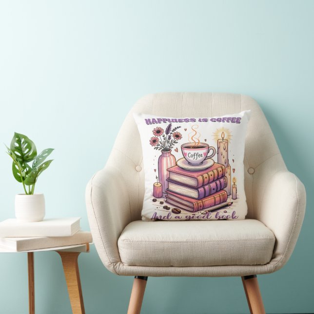 Almofada Felicidade É Café E Um Bom Livro (Cadeira)