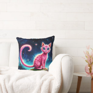 Almofada Felino de olhos azuis mágicos sob estrelas brilhan