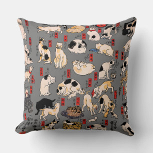 Almofada felinos japoneses gatinho Ukiyo-e engraçado