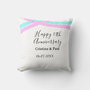 Almofada Feliz 10º aniversário simples nome de casamento mi