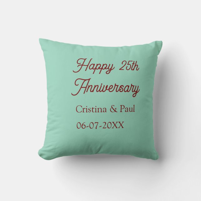 Almofada Feliz 25º aniversário verde pastel boho retrô (Frente)