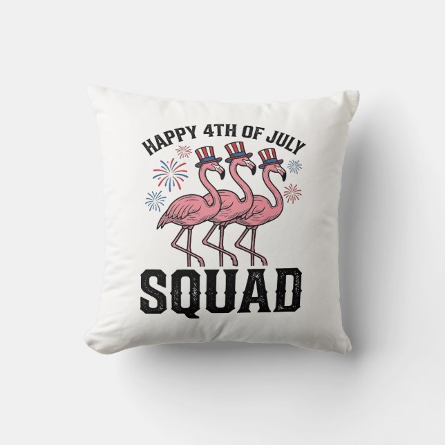 Almofada Feliz 4 de Julho Flamingo Squad Vector Design_1 (Frente)