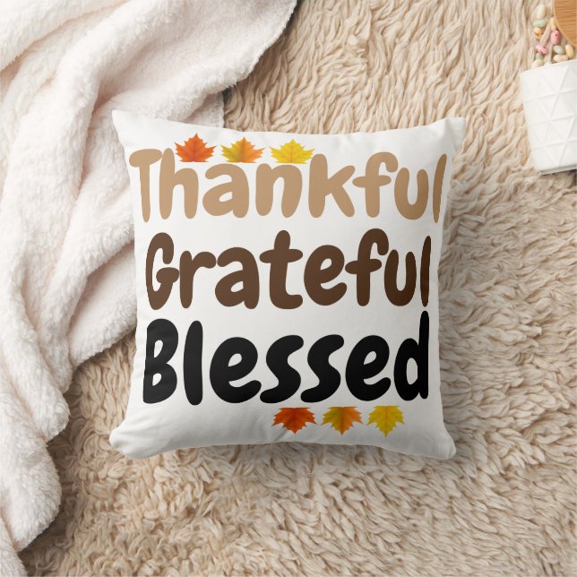 Almofada Feliz Ação de Graças, Grata, Abençoada (Cobertor)