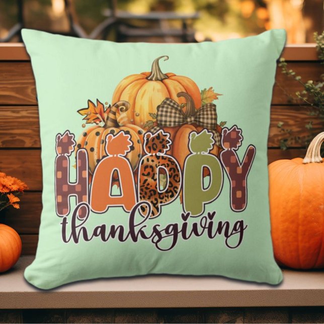 Almofada Feliz Ação de Graças Pumpkins (Criador carregado)