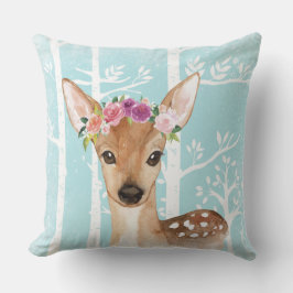 Almofada Feliz Animal com Flores na Floresta Azul
