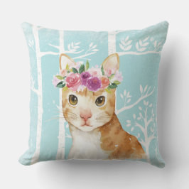Almofada Feliz Animal com Flores no Gatinho de Gato de Flor