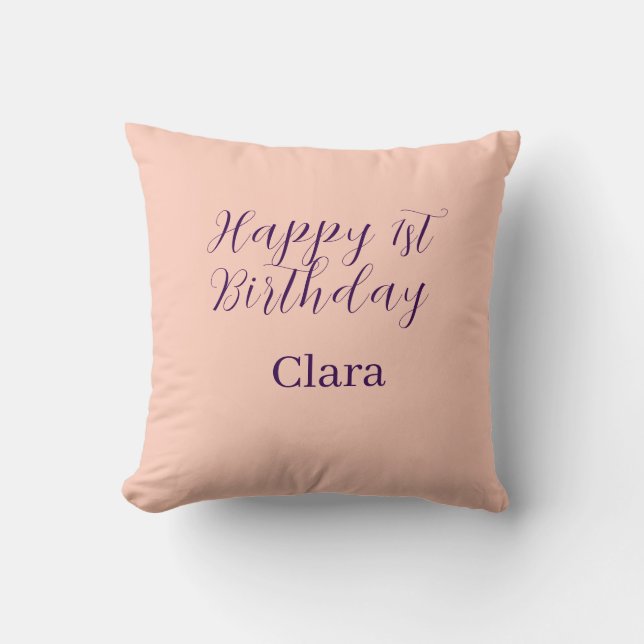 Almofada Feliz aniversário de 1 ano laranja roxo boho retrô (Frente)