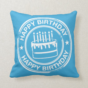 Almofada Feliz Aniversário - efeito de carimbo branco-