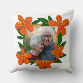 Almofada Feliz aniversário Mãe e Pai Laranja Vermelho Flora