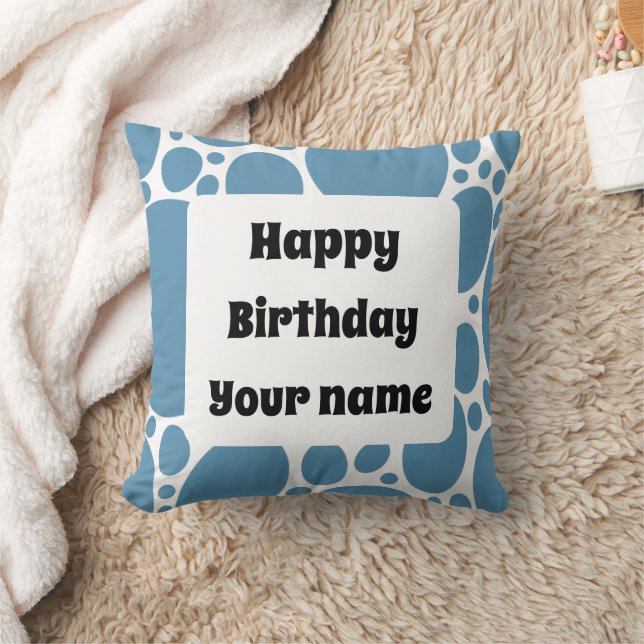 Almofada Feliz aniversário, padrão azul (Cobertor)