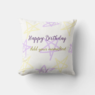 Almofada Feliz aniversário texto simples amarelo roxo adici