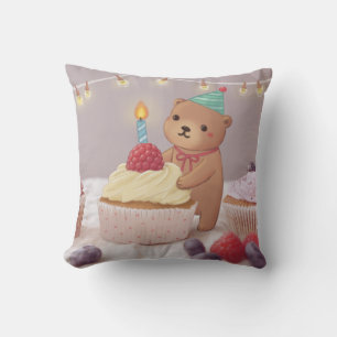 Almofada Feliz aniversário: Urso de Teddy e Cupcakes