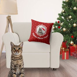 Almofada "Feliz Ano de Meow!" Cat Lover Natal Personalizado