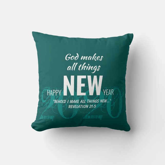 Almofada FELIZ ANO NOVO 2020 Christian Scripture TEAL (Frente)