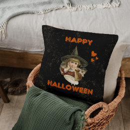 Almofada Feliz bruxa-vintage do Halloween com gatinhos