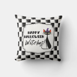Almofada Feliz Bruxas de Halloween! Gatinho da Bruxa Negra