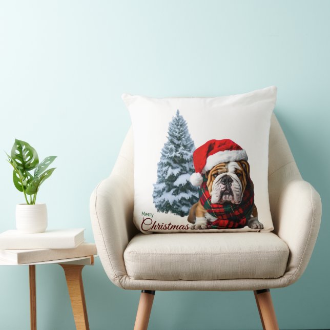 Almofada Feliz Buldogue de Natal (Cadeira)