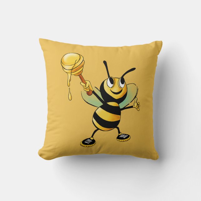 Almofada Feliz Bumble Bee com uma colher de mel (Frente)