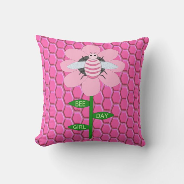 Almofada Feliz Bumblebee de Aniversário Rosa (Frente)