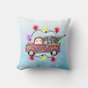 Almofada Feliz Caminhão Antiquado de Natal com Árvore de Na