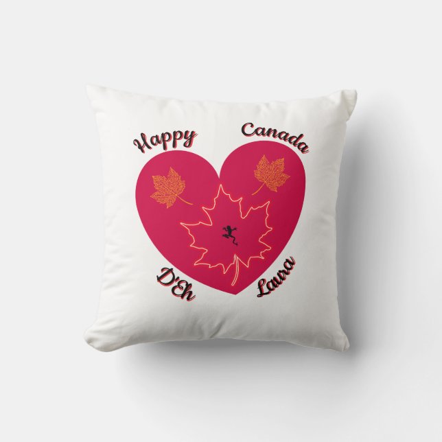 Almofada Feliz Canadá D'Eh Heart, Sapo, Folhas de Maple (Frente)