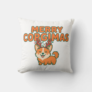 Almofada Feliz Corgimas Camisa engraçada de Natal de Corgi