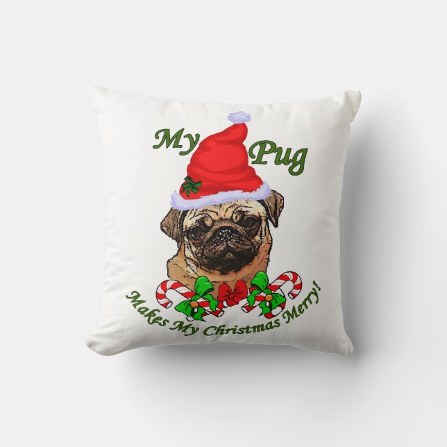 Almofada Feliz de Natal Pug (Frente)