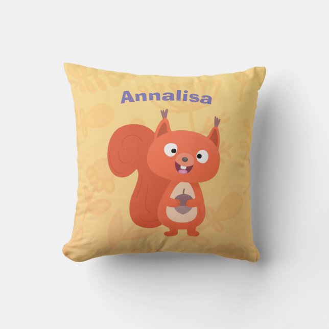 Almofada Feliz desenho animado de esquilo vermelho (Frente)