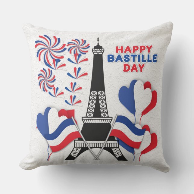 Almofada Feliz Dia da Bastilha/ Para Paris com Travesseiro  (Frente)