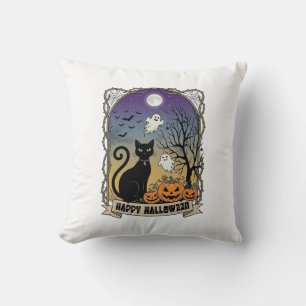 Almofada Feliz Dia das Bruxas Gato Preto Fantasmas Abóboras