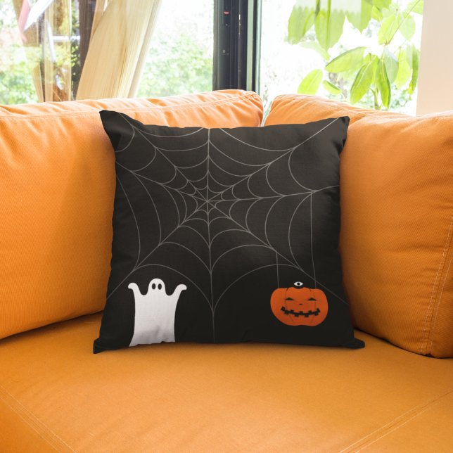 Almofada Feliz Dia das Bruxas | Ghost & Pumpkin Spider Web (Criador carregado)