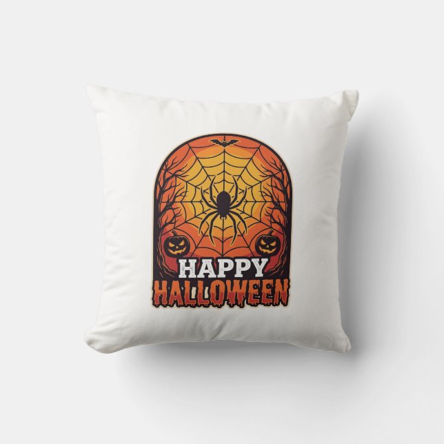Almofada Feliz Dia das Bruxas Teia de Aranha Desenho de Gra (Frente)