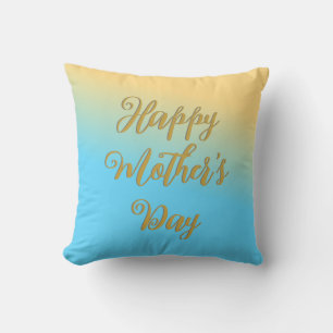 Almofada Feliz Dia das Mães Azul Amarelo Ombre Chic Bonito