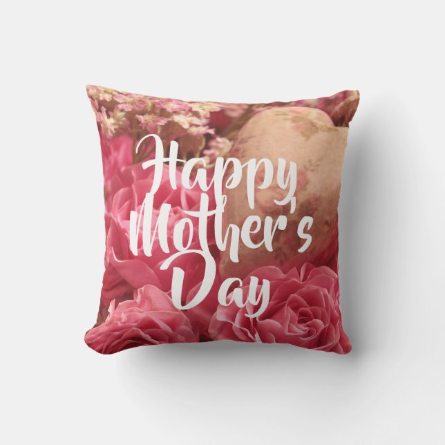 Almofada Feliz Dia das Mães Rosas do Coração (Frente)
