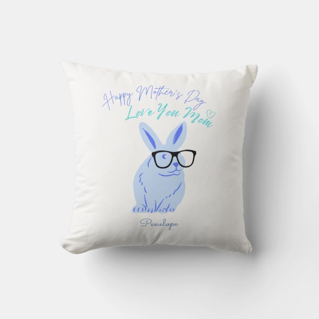 Almofada Feliz dia de as mães e coelho bonito (Frente)