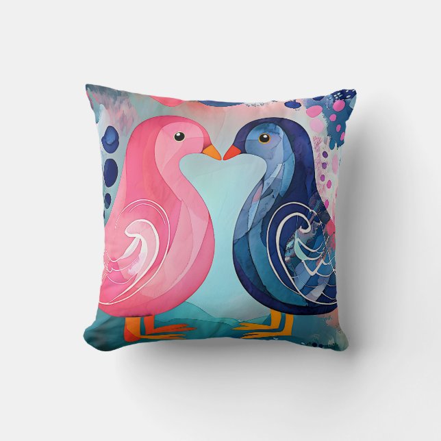 Almofada feliz dia de os namorados "Um Beijo em Penas" (Frente)