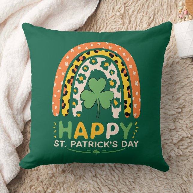Almofada Feliz Dia de São Patrício Leopardo Arco-íris Fofo (Cobertor)